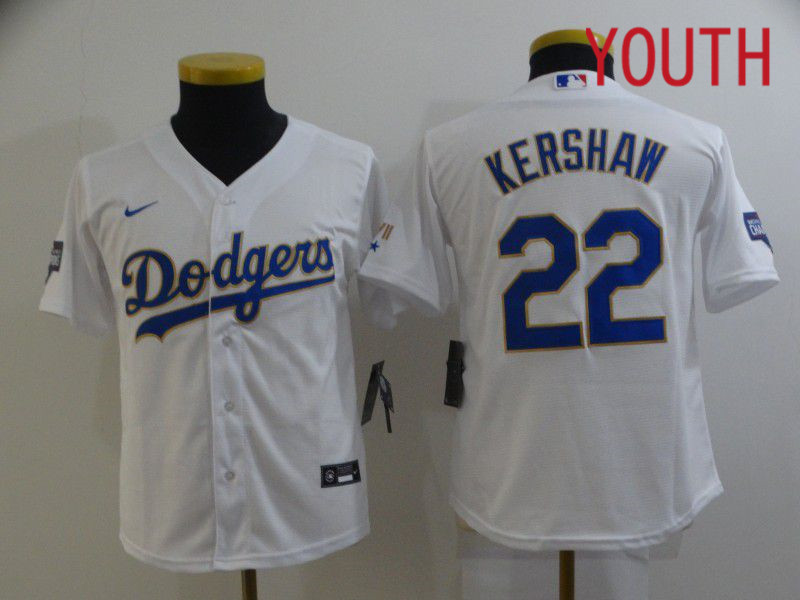 Youth Los Angeles Dodgers #22 Kershaw White Game 2021 Nike MLB Jersey